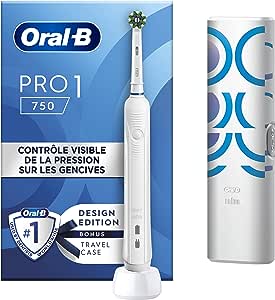 Periuță de dinți electrică Oral-B Pro 1 750, 1 cap și husă de călătorie, concepută de Braun, alb, Cadouri originale