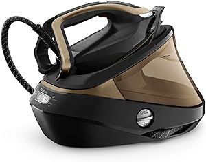 Stație de călcat cu abur Tefal GV9820 Pro Express Vision | Lumină LED inteligentă pe fier | presiune puternică de 9 bari | 180 g/min. abur | 750 g/min. abur suplimentar | sistem anticalcar | negru. abur | 750 g/min. abur suplimentar | sistem anticalcar | negru/maro