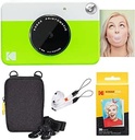 KODAK Printomatic Instant Camera (Verde) Pachet de bază + Hârtie Zinc (20 foi) Carcasă + Curea confortabilă pentru gât