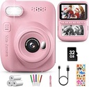 GREENKINDER cameră foto instantanee pentru copii, cameră foto instantanee pentru copii cu ecran de 3,0 inch, 14MP, card 32G, hârtie de imprimare și pixuri colorate, cameră foto 1080P pentru copii cu imprimare instantanee, cadou pentru copii cu vârsta cuprinsă între 3-12 ani