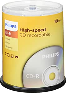 Discuri Philips CD-R (700 MB de date/ 80 minute, înregistrare de mare viteză 52x, 100 de fuse)