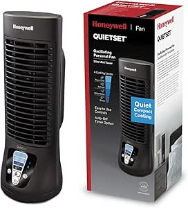 Ventilator Honeywell QuietSet (oscilant, reglabil individual, ventilator mini turn, funcționare silențioasă) HTF210BE