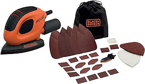 Șlefuitor triunghiular Black+Decker Mouse (55 wați, placă de șlefuit 133 x 95 mm, șlefuire/polizare, sistem Klettfix, inclusiv șmirghel + șmirghel pentru degete, adaptor aspirator, geantă) BEW230BCA