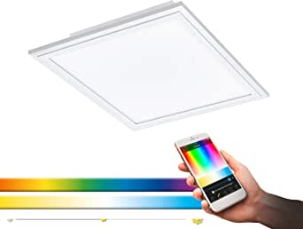 EGLO connect LED Panel Salobrena-C, plafonieră cu 1 flacără din aluminiu și plastic alb, plafonieră cu LED cu telecomandă, culoarea luminii reglabilă (alb cald - alb rece), RGB, reglabilă, L x l 30 cm