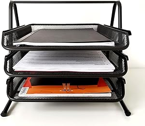 D.RECT 7610 Metal Stackable Filing Trays - Birou Organizator Desk - Birou Filing - 3 sertare Letter Tray Document Tray A4 Organizer Mesh - Paper Tray Black File Tray