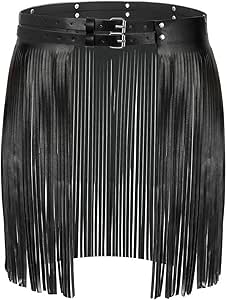 PLATEYTR Ladies Punk Fringes PU Leather Skirt Belt Tassel Bikini Club Party Belt for Women and Girls for Skirt Dress Jeans Trousers Carnival Party Costume（Black）