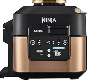 Ninja Speedi Multicooker, 5.7L, 10-in-1 Multicooker, Airfryer Hot Air Fryer, Slow Cooker Gătire lentă, grătar, coacere, negru și cupru ON400EUCP