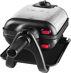 ( MECANISM PLIERE RUPT )Tefal King Size fier de vafe WM756D | fier de vafe dublu pentru 2 vafe belgiene | funcție de rotație | plăci cu strat antiaderent | vafe groase | control al temperaturii | curățare ușoară | 120W | 1L [clasa energetică A+]