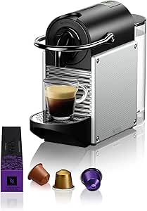 ( VAS DE APA SPART) Nespresso De'Longhi EN 124.S Pixie Silver mașină de cafea cu capsule | 1260W | 0.7 L | panouri laterale realizate din capsule reciclate, metal argintiu