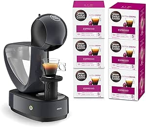 Aparat de cafea KRUPS Nescafé Dolce Gusto Infinissima, design multi-drink, rezervor XL mare detașabil, presiune 15 bar + 5 cutii cu 16 capsule