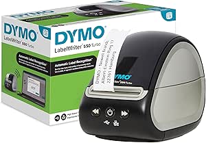 Imprimantă de etichete DYMO LabelWriter 550 Turbo | dispozitiv de etichetare cu imprimare termică directă de mare viteză | recunoaștere automată a etichetelor | imprimă cu conexiune USB/LAN | mufă UE