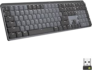 Tastatura Logitech MX Mechanical wireless iluminată, taste tactile silențioase, iluminare din spate, Bluetooth, USB-C, macOS, Windows, Linux, iOS, Android, metal, engleză QWERTY - Gri