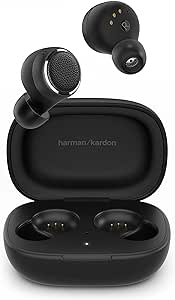 Căști Bluetooth intraauriculare Harman Kardon Fly TWS negre - Căști fără fir cu microfon integrat - Transmitere de muzică până la 6 ore cu o singură încărcare - Carcasă de încărcare inclusă