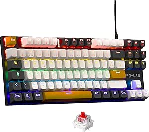 Tastatura mecanică G-Lab Keyz Mercury ColorsTKL 87 de taste portocalii, albe și negre, tastatură mecanică pentru jocuri cu fir USB, iluminare cu LED RGBTastatura compactă pentru PC/PS5/XBOX gamer