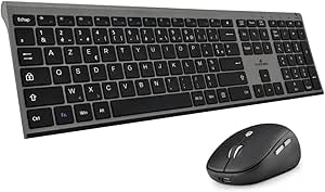 BlueStork - Tastatură și mouse wireless Grapheme - Wireless cu Smart Dongle - Clicuri silențioase - Design ultra subțire - Ergonomic - Reîncărcabilă - Gri - AZERTY FR