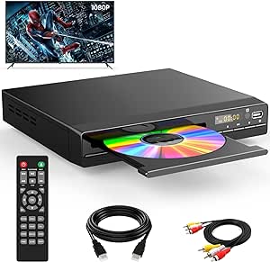 DVD player HDMI | Suportă 1080P, USB, CD | DVD player fără regiune pentru TV | Cu cablu HDMI, cablu RCA și telecomandă