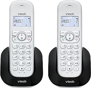 Telefon fără fir VTech CS1501 Casa Duo, telefon DECT cu difuzor și blocarea apelurilor, încărcare dublă, ID apelant, afișaj LCD cu iluminare de fundal și tastatură, mod ECO, alb