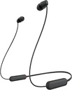 Căști Sony wireless WI-C100 in-ear (autonomie până la 25 de ore, optimizate pentru asistenți vocali, microfon integrat pentru apeluri telefonice, Bluetooth), negru, mici