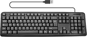 APM Tastatură cu fir, layout francez AZERTY, taste multimedia, conexiune USB, cablu 1,8 m lungime, tastatură PC pentru calculator, laptop, Mac, Windows, macOS - Negru - 100020