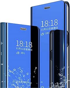 MLOTECH Carcasă pentru Huawei P10 Carcasă pentru telefon mobil + Protector de ecran din sticlă temperată Flip Translucent View Miroir Mirror Stand Smart Cover - Sky Blue