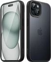 JETech Matt caz pentru iPhone 15 6.1 inch, rezistent la șocuri militare Standard caz de protecție pentru telefon mobil caz, Matt translucid spate caz de protecție, anti- amprentă digitală (negru)