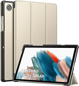 Carcasă MoKo compatibilă cu Samsung Galaxy Tab A8 10,5 inch 2021 (SM-X200/X205/X207), husă de protecție ușoară cu funcție Stand Auto Sleep/Wake PC Back PU Leather Tablet Caver, Champagne Gold