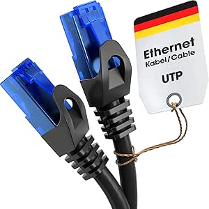 KabelDirekt - 20 m - Cablu LAN, cablu de rețea, cablu Ethernet/ cablu patch, disponibil în 0,25-30 m (viteză de fibră optică pentru rețele gigabit, switch/router/modem cu RJ45, negru/albastru)