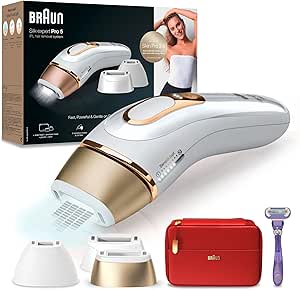 Aparat de epilat Braun IPL Silk Expert Pro 5 pentru bărbați/femei, 3 atașamente, epilare vizibilă, proiectat în Germania, aparat de ras Venus, alternativă la epilarea cu laser, PL5267, alb/dorat