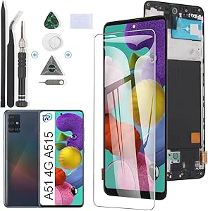 RongZy Ecran LCD pentru Samsung Galaxy A51 4G A515F Ecran tactil și ecran LCD de înlocuire cu kit de instrumente de reparații (6.5'', negru cu Rhamen)