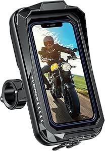 BTNEEU Suport pentru telefon mobil motocicletă rezistent la apă universal anti-șoc pentru motocicletă Suport pentru telefon motocicletă cu vizor de soare cu ecran tactil 360° Suport rotativ pentru motocicletă Metal pentru smartphone până la 7.0" (negru A)