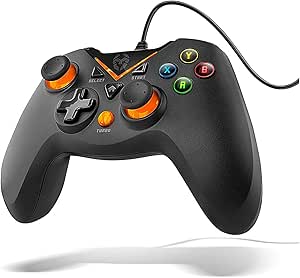 KROM Gamepad KEY -NXKROMKEY- Gamepad cu fir, X-input și intrare directă, joystick și declanșatoare analogice, funcție turbo, compatibil cu PC, Playstation 3 și Android 4.2, negru