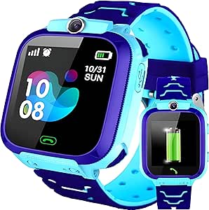 Retoo Kids Smart Watch pentru băieți și fete Wristwatch Smart GPS SOS Call Watch Mobile Phone Kid Smartwatch pentru copii cu muzică Alarm Clock School Mode Flashlight Blue