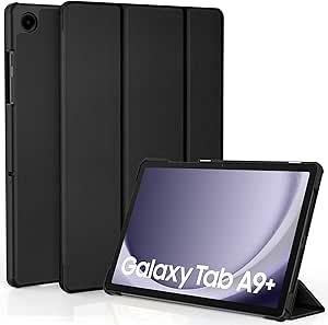 Husă EasyAcc pentru Samsung Galaxy Tab A9+/ A9 Plus 11 inch 2023 SM-X210/ X215/ X216, husă protectoare ultra-subțire din piele PU cu funcție de suport și carcasă cu trezire/somn automat, negru