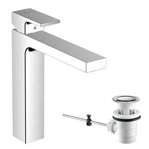 hansgrohe Vernis Shape - mixer pentru chiuvetă cu scurgere pop-up, debit de apă izolat, robinet pentru baie cu înălțimea piciorului de 190 mm, mixer pentru chiuvetă cu economie de apă (EcoSmart), crom