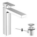 hansgrohe Vernis Shape - mixer pentru chiuvetă cu scurgere pop-up, debit de apă izolat, robinet pentru baie cu înălțimea piciorului de 190 mm, mixer pentru chiuvetă cu economie de apă (EcoSmart), crom