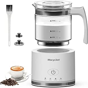 Morpilot Milk Frother Electric, 4 în 1 Milk Frother pentru cald și rece, 600W 500ml, Frother sigur pentru mașina de spălat vase, design Latte, sticlă vizuală, alb