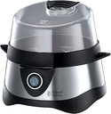 Gătitor de ouă Russell Hobbs [câștigător al testului, 1-7 ouă fierte sau 3 ouă fierte la abur] din oțel inoxidabil (incl. inserție pentru abur, oprire automată, semnal acustic, fără BPA, pahar de măsurare) 14048-56