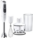 Blender de mână Braun MultiQuick 3 MQ 3135 Sauce - blender de mână cu 11 viteze plus setare turbo și picior de blender din oțel inoxidabil, 750 wați, incl. 600 ml ulcior de amestecare/măsurare, whisk & tocător, alb/gri