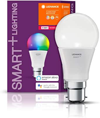 LEDVANCE Smart+ LED, lampă ZigBee cu soclu B22d, de la alb cald la lumina zilei, cu schimbare de culoare, reglabilă, compatibilă cu Echo Plus și Echo Show (2 Gen.) Compatibilă cu Philips Hue Bridge, 1 bucată (pachet de 1)