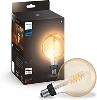 Lampă Philips Hue White E27 Filament White E27 Filament Giant Globe, design vintage, cu lumină albă caldă, reglabilă, controlabilă prin intermediul aplicației, compatibilă cu Amazon Alexa (Echo, Echo Dot)