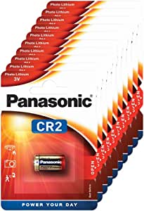 Baterie cilindrică cu litiu Panasonic CR2 pentru dispozitive luminoase cu cerințe ridicate de energie, cum ar fi detectoare de fum, alarme, faruri, aparate foto, 3V, 10 pachete (10 buc.)