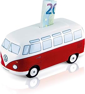 BRISA VW Collection - Volkswagen T1 Bulli Bus Piggy Bank, Idee de cadou/Suvenir pentru fani/Element retro de epocă (Ceramică/Scală 1:22/Roșu clasic)