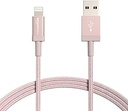 Amazon Basics - Cablu de conectare Lightning la USB-A, împletitură de nailon, cablu de încărcare certificat MFi pentru iPhone, aur roz, 1,8 m, 2 bucăți