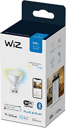 WiZ Tunable White LED Spot, GU10, reglabil, alb cald până la alb rece, 50 W, control inteligent prin aplicație/voce prin WLAN