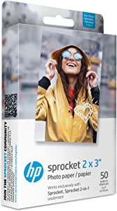 Hârtie foto HP 2x3 "Premium Zinc Photo Paper (50 foi), compatibilă cu imprimanta foto portabilă Sprocket".