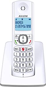 Alcatel F530 - Telefon fără fir cu blocarea avansată a apelurilor, difuzor, ecran mare retroiluminat, tonuri de apel VIP, 10 melodii de apel, alb/gri