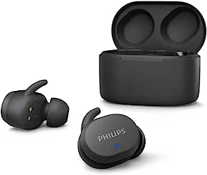 PHILIPS Audio Căști intraauriculare fără fir pentru adulți, Bluetooth, control tactil, rezistent la apă, 24 de ore de redare cu cutie de încărcare, microfon integrat TrueWireless, negru, TAT3216BK/00, mărime unică