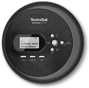 TechniSat DIGITRADIO CD 2GO - CD player portabil (Discman, MP3 cu funcție de reluare, ASP, mufă pentru căști, antenă integrată în căști, recepție DAB+/UKW, egalizator, memorie favorite) negru