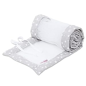 babybay Nest Mesh Piqué / Bed Surround for Bassinet / Bumper for Baby Bed, potrivit pentru modelele Maxi, Boxspring, Comfort și Comfort Plus, gri perlat stele alb