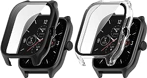 Yanwom [2 Piece Case pentru Amazfit GTS 4 Protective Cover, anti-cădere anti-zgârieturi TPU Full Protection Case Cover, anti-praf flexibil de protecție a ecranului de protecție a filmului de protecție - negru + transparent